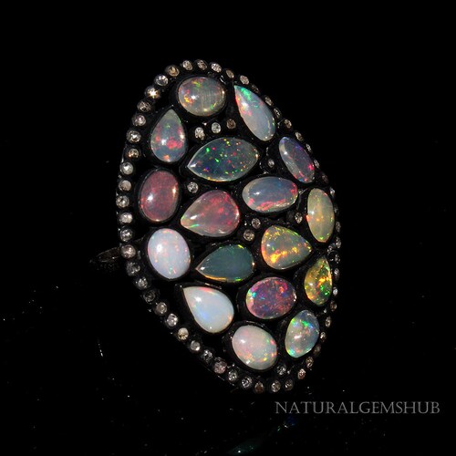 Shops White Diamond Ring, 925 Silver Opal Diamond Ring, Wedding Diamond Jewelry, Handmade Ring ,Birthstone Opal Ring Gift For her Jewelry