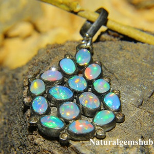 Ethiopian Opal Pendant Gemstone, 925 Silver Black Rhodium Pendant, Opal diamond Pendant, Handmade Pendant, Opal Jewelry, Opal silver Jewelry