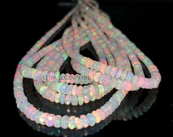 Natural Ethiopian Opal Faceted Beads Rondelle - Ethiopian Opal Beads Strand - Opal Rondelle Beads 3-5 MM Faceted Beads Necklace AAA Quality