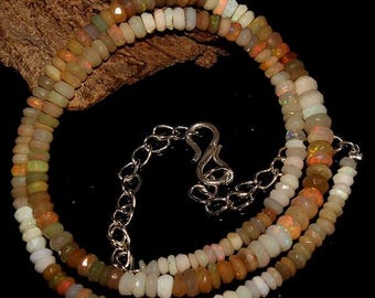 Natural Ethiopian Opal beads, Opal Beads Necklace, Handmade Opal Faceted Beads Necklace, Faceted Rondelle Beads Necklace Gift to her,