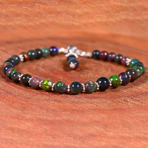 Black Opal Smooth Fire Balls Bracelet, Welo Fire Opal Bracelet, 925 Sterling Silver Bracelet, October Birthstone, Minimalist Bracelet,