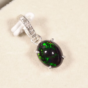 Black Fire Opal Pendant&#39; Opal Diamond Pendant&#39; 925 Sterling Silver Pendant&#39; Natural Ethiopian Black Opal Pendant&#39; Fire Opal Cabochon Jewelry