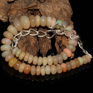 Natural Ethiopian Opal beads Bracelet - Opal Beads Bracelet - Multi Fire Opal Beads - Opal Bracelet - Handmade Opal Plain Beads Bracelet