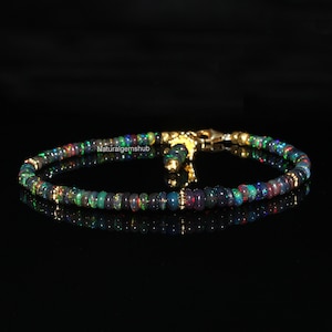 Natural Ethiopian Black opal Bracelet - Opal Smooth bracelet - Fire Opal jewelry - Handmade Black Opal 925 Silver Bracelet - Gift to her