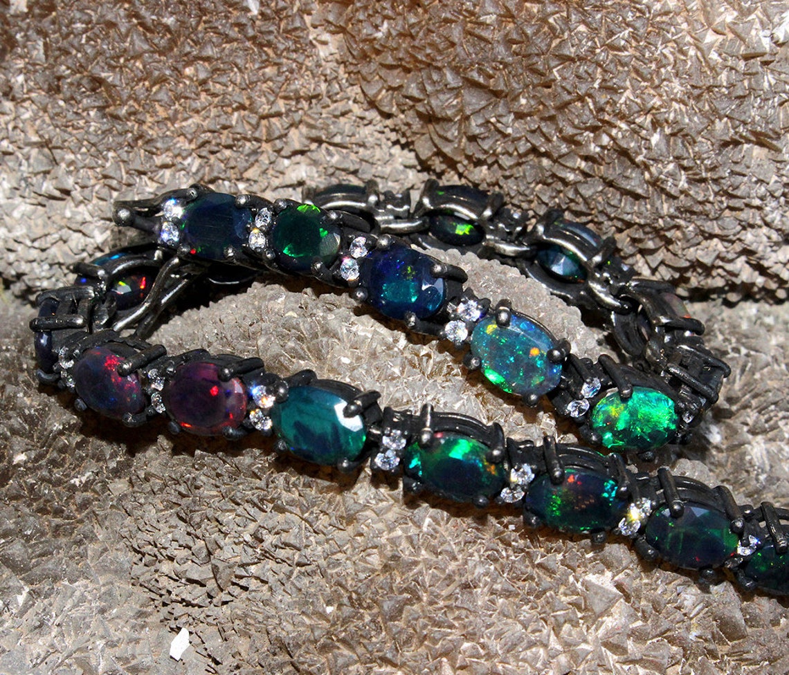 Black Opal Bracelet 925 Silver Opal Bracelet handmade Etsy