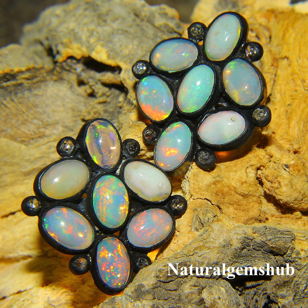 Natural Ethiopian Opal Earrings In 14K Solid Gold, Opal Jewelry - Foto 8