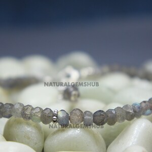 Dainty Labradorite Bracelet - Beaded Bracelet - 925 Silver gemstone bracelet- Stacking Bracelet - Grey labradorite jewelry - Handmade,