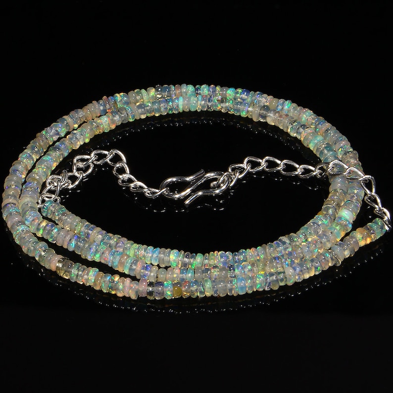 Opal Beads Necklace Gift to her Opal Smooth Rondelle Beads Necklace Multi Fire Opal Beads Opal Necklace Natural Ethiopian Opal beads