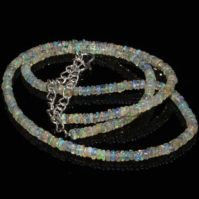 Opal Beads Necklace Gift to her Opal Smooth Rondelle Beads Necklace Multi Fire Opal Beads Opal Necklace Natural Ethiopian Opal beads