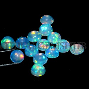 6 MM Round Ethiopian Opal Cabochon, 25 Pieces Lot Opal Gemstone, Multi Fire Opal, October Birthstone Opal,  Opal Cabochon for Jewelry Making