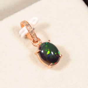 925 Sterling Silver Pendant&#39; Black Fire Opal Pendant&#39; Opal Diamond Pendant&#39; Natural Ethiopian Black Opal Pendant&#39; Beautiful Opal Pendant