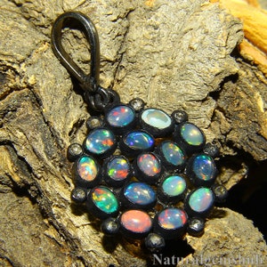 Natural Ethiopian Opal Pendant - 925 Silver Black Rhodium Pendant - Opal diamond pendant - Handmade Opal  jewelry -Opal silver jewelry gift