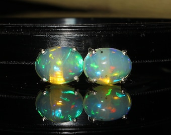 Kolczyki z naturalnego opalu etiopskiego - 925 Silver Opal Stud - Birthstone Opal Jewelry