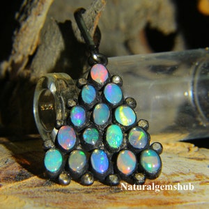Ethiopian Opal Pendant Gemstone, 925 Silver Black Rhodium Pendant, Opal diamond pendant, Handmade Opal Jewelry, Opal Silver Jewelry Gift,