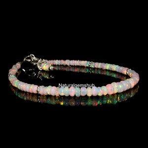 Natural Ethiopian opal Bracelet ,Opal Birthstone bracelet , Multi Fire Opal jewelry , Handmade Opal 925 Silver Bracelet , Gift to her