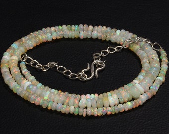 Natural Ethiopian Opal Beads, Opal Beads Necklace, Multi Fire Opal Beads, Opal Necklace - Gift to her Opal Smooth Rondelle Beads Necklace