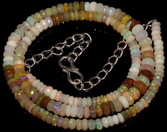 Natural Ethiopian Opal beads, Opal Beads Necklace, Handmade Opal Faceted Beads Necklace, Faceted Rondelle Beads Necklace Gift to her,