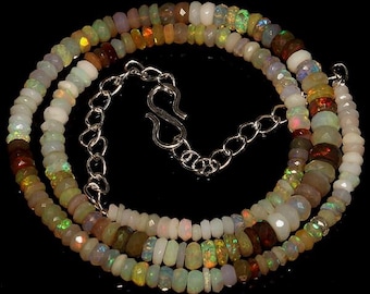 Natural Ethiopian Opal beads, Opal Beads Necklace, Handmade Opal Faceted Beads Necklace, Faceted Rondelle Beads Necklace Gift to her,