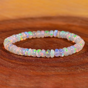 Stretchable Opal Bracelet, Natural Ethiopian Opal Bracelet, Welo Fire Opal, Smooth Opal Bracelet, Opal Jewelry, Beads Opal Bracelet, Opal