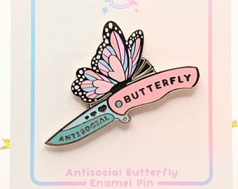 Antisocial Butterfly Hard Enamel Pin - Introvert Enamel Pin - Kawaii Art - Funny Sarcastic