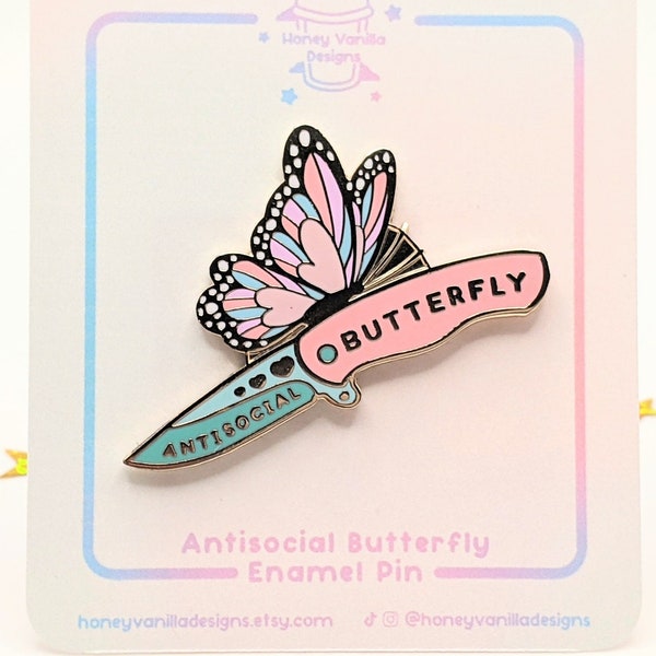 Antisocial Butterfly Hard Enamel Pin - Introvert Enamel Pin - Kawaii Art - Funny Sarcastic