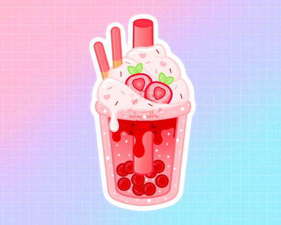 The cute pink strawberry bubble drink - Drink - Sticker