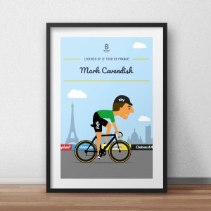Le Tour De France Cycling Print - Mark Cavendish Cycling Print Bicycle Poster Tour De France Poster Bike Birthday Gift Idea Cycling Wall Art