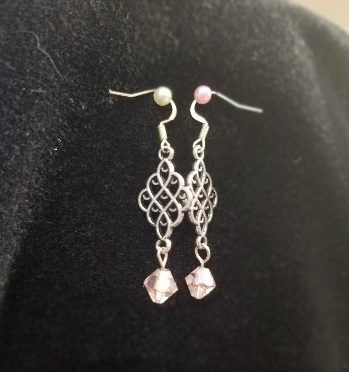 Silver and Pale Pink Drop Earrings Etsy Denmark