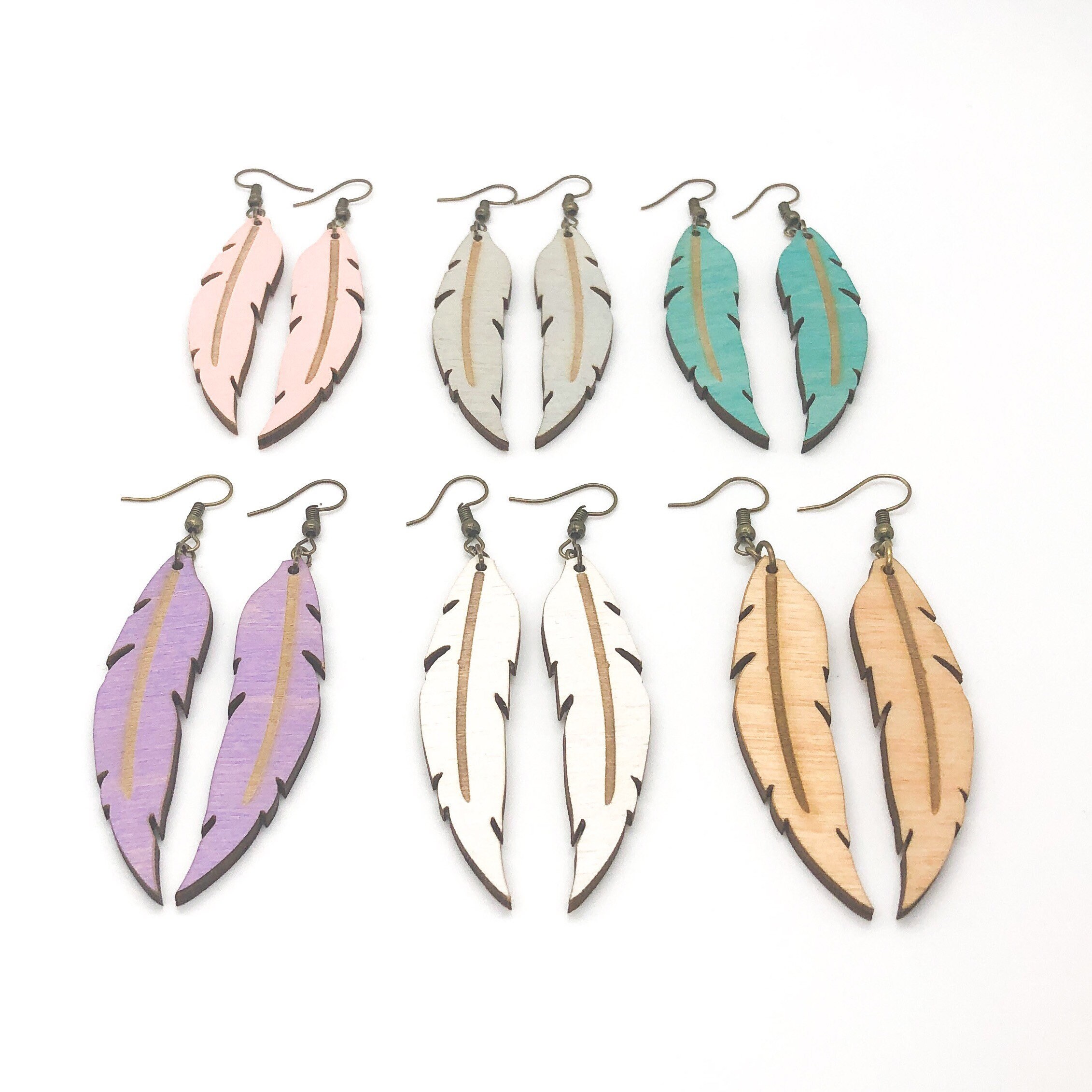 Wooden feather earrings Clearance