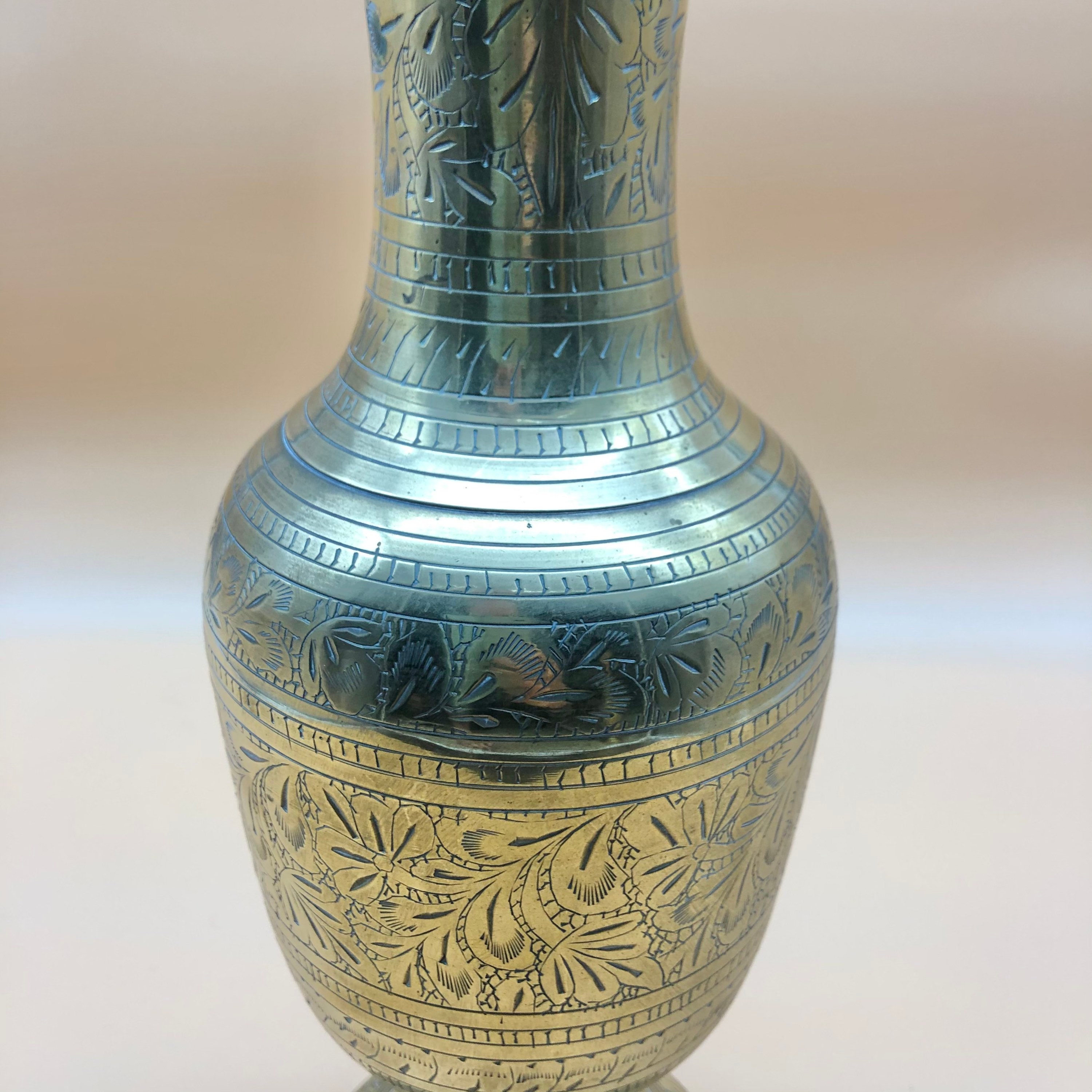 Vintage Large Solid Brass Vase Etched Brass Floor Vase Etsy UK