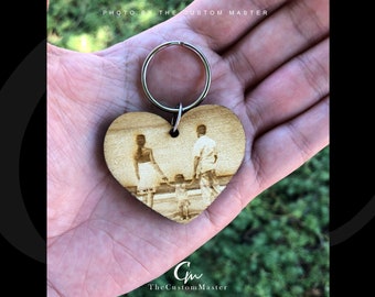 Custom Keychain - Engraved Photo Keychain - Picture Keychain - Anniversary Wood Photo - Personalized Engraved Keychain - Gift Present