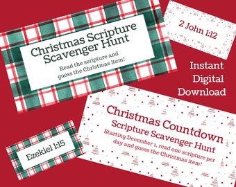 Christmas Scripture Scavenger Hunt, 12 Days Countdown (Digital Download)