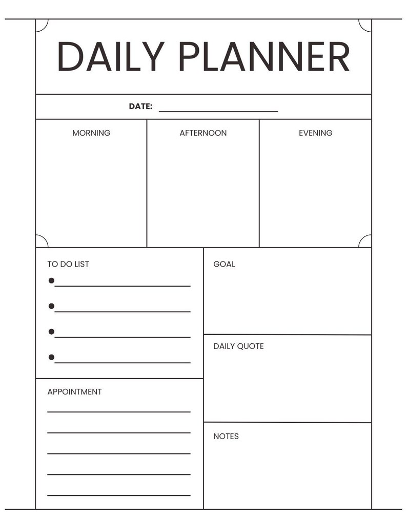 Basic Daily Planner With Sections - Etsy