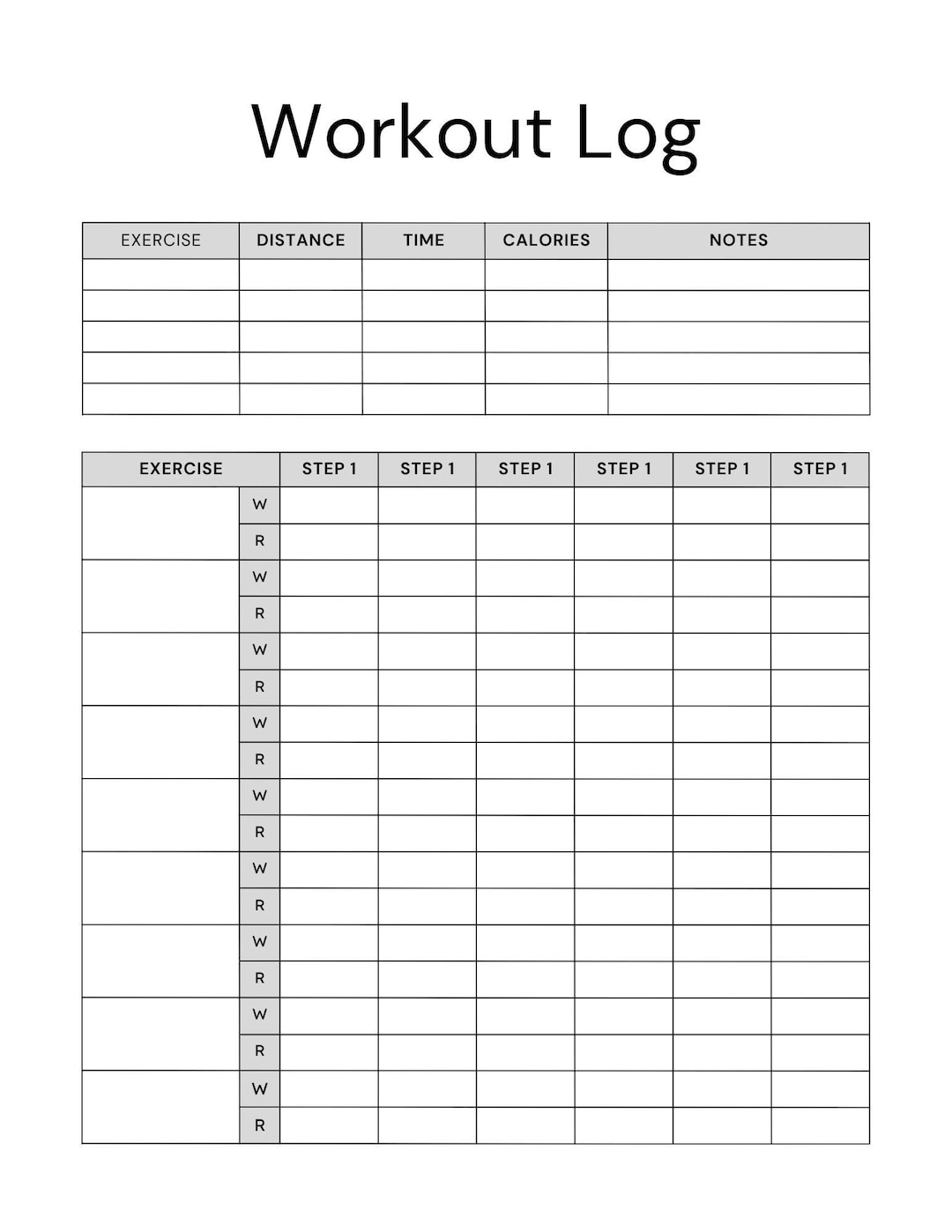 Printable Exercise Logplanner Simple Workout Log Planner - Etsy