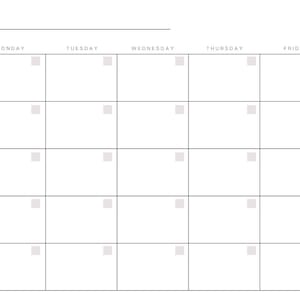 May include: A white monthly calendar with a grid layout, featuring days of the week across the top and a smiley face icon. The word "Month" is written in cursive at the top left.