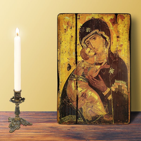 Virgin of Vladimir with Baby Jesus Christ Icon XLARGE20x30cm-7.9x11.81in Greek Orthodox Religious Wall Hanging Icon Russian Religious Symbol