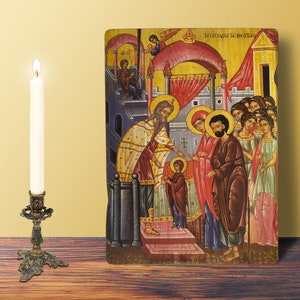 The Entrance of the Theotokos Icon LARGE 19x26cm-7.48x10.24in  Byzantine, Greek Orthodox, Wooden Hanging Icon, Entry into the Temple