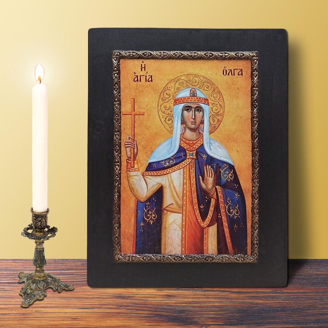 Saint Olga of Kiev Wall Icon on Wood, Orthodox Christian Byzantine ...
