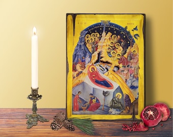 Geburt Christi, GROSSE 19x26cm - 7.48x10.24in Byzantinische Griechisch-Orthodoxe Handgemachte Holzikone, Weihnachtsgeschenk