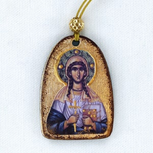 SAINT THEKLA, handmade wooden pendant, Byzantine icon, Greek orthodox icon, birthday, name-day, baptism, graduation gift