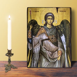 Archangel Michael Icon with Open Wings LARGE 19x26cm-7.48x10.24in Byzantine, Greek Orthodox, Handcrafted Vertical Wooden Icon