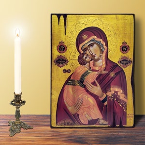 Refuge Of All Virgin and Child Sweet Kissing LARGE 19x26cm-7.87x10.24in Byzantine Greek Orthodox Handmade Wooden Icon, birthday, name-day
