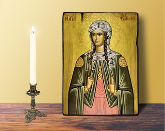 Saint Photini the Samaritan Large Size 19x26cm-7.48x10.24in Byzantine Greek Orthodox Handmade Wooden Icon