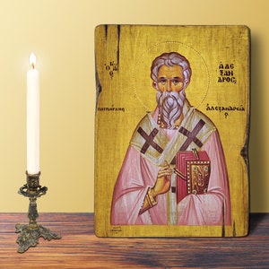SAINT ALEXANDER Patriarch of Alexandria, Large Icon, 19x26cm - 7.48x10.24in, Byzantine Greek Orthodox Handmade Wooden Icon