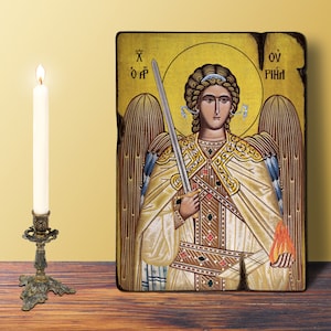 Archangel Uriel Icon, SMALL 10x14cm-3.94x5.51in  Byzantine, Greek Orthodox, Handmade Wooden Icon, birthday name-day home-warming gift