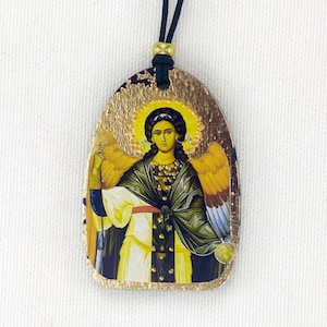 ARCHANGEL GABRIEL, handmade wooden pendant, Byzantine icon, Greek orthodox icon, Religious icon, birthday, nameday, baptism, graduation gift