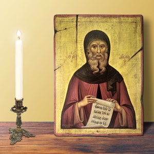 Saint Antony LARGE Icon, Byzantine Greek Orthodox Handcrafted Wall Hanging Wooden Icon 19,5x26 cm - 7.68x10.24 in