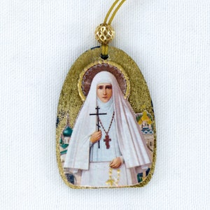 Saint Elisabeth New Martyr Handmade Wooden Pendant, Russian Orthodox Icon , Religious Jewelry, Christian Gift, Orthodox necklace