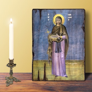 Saint Parasceve Great Martyr, SMALL 10x14cm-3.94x5.51in Byzantine Greek Orthodox Handmade Wooden Icon, birthday name-day