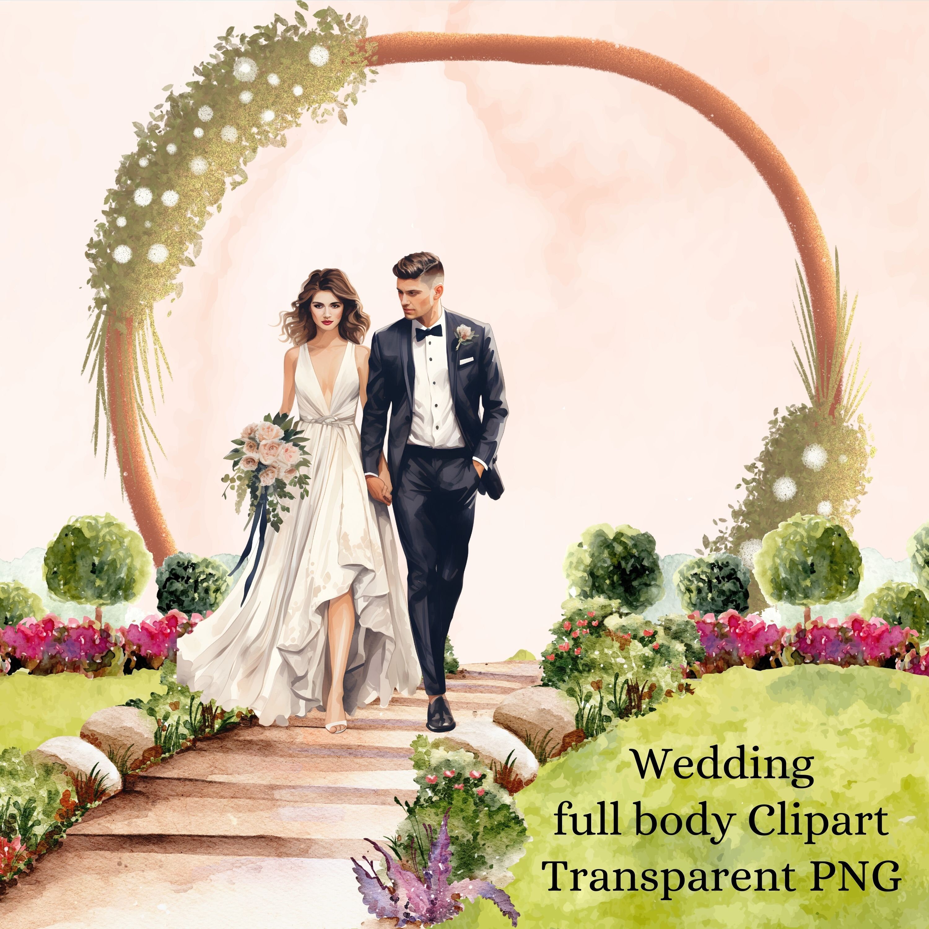 Elegant Wedding Clipart: Full Body, Transparent PNG, Digital Download ...